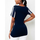 Patchwork Vintage Bodycon Oversized V-Neck T-shirt